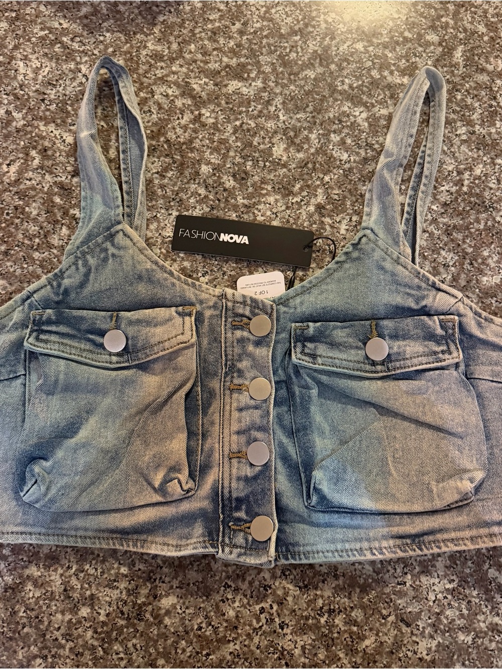 Fashion Nova Light Blue Denim Button-Front Crop Top